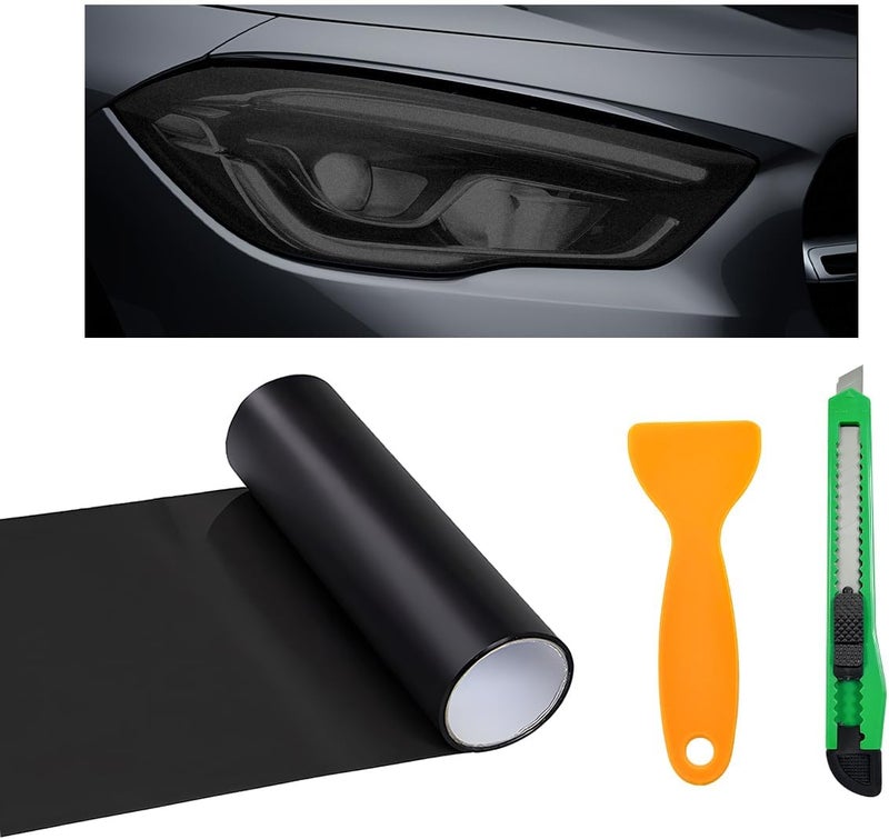 KVAEY Car Light Tint Film, 12×48 Inch Tint Vinyl Wrap Film Roll with Squeegee and Cutter, Self-Adhesive Film Sticker for Car Headlights Tail Lights Fog Lights, Car Accessories - Image 1